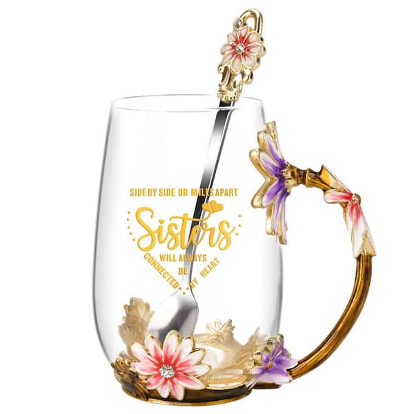 Wudkey 10 oz. 3D Floral Enamel Glass Mug with Spoon, Purple Pink Purple  Glass Teacup Set, Elegant Gift for Sister XT2N73_0 - The Home Depot