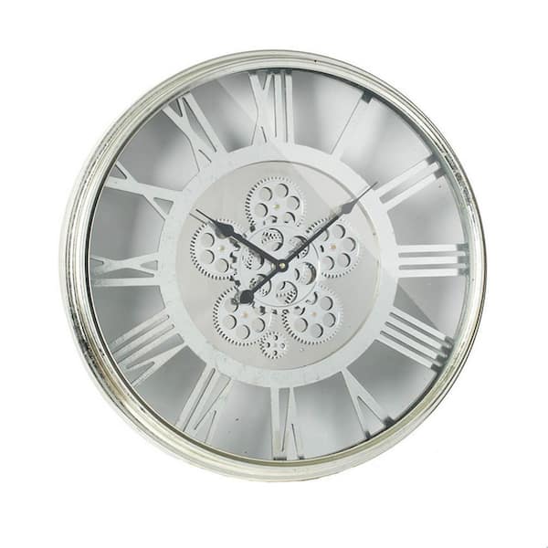 Benjara Minimalist Sleek Metallic Gray Wall Clock
