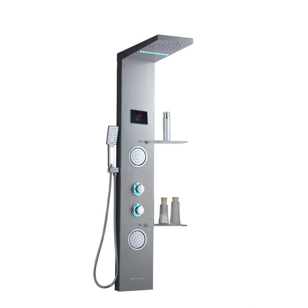 Brushed Nickel LED Rainfall and Mist Shower Panel System