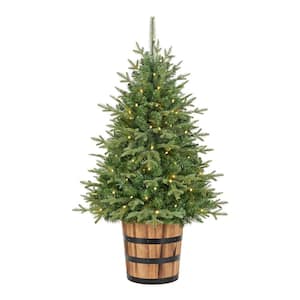 4 ft. Pre-Lit LED Fraser Fir Artificial Christmas Tree with Whiskey Barrel Pot