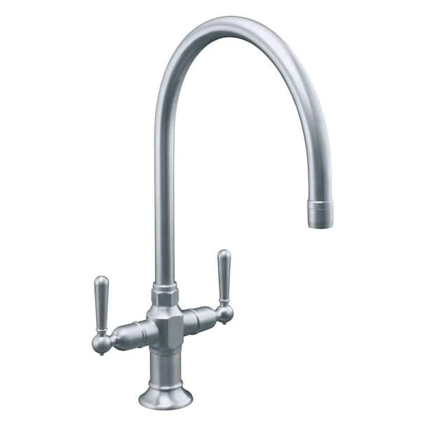 KOHLER HiRise 2-Handle Standard Kitchen Faucet in Brushed Stainless-Steel