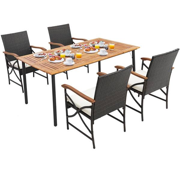 Costway 5 piece outdoor patio furniture rattan dining table cushioned chairs set new arrivals