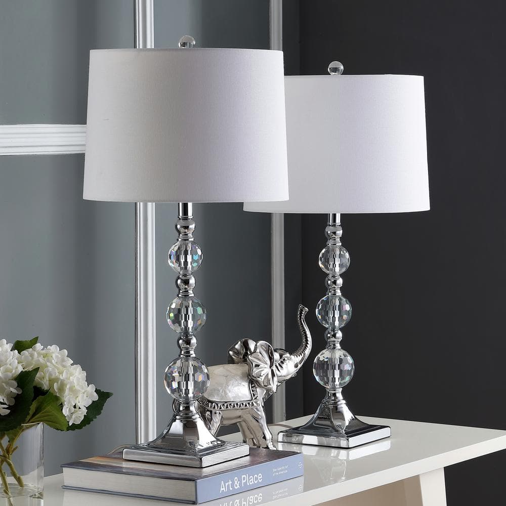 Elegant Maeve Crystal Ball Traditional Table Lamp Set, Clear/White