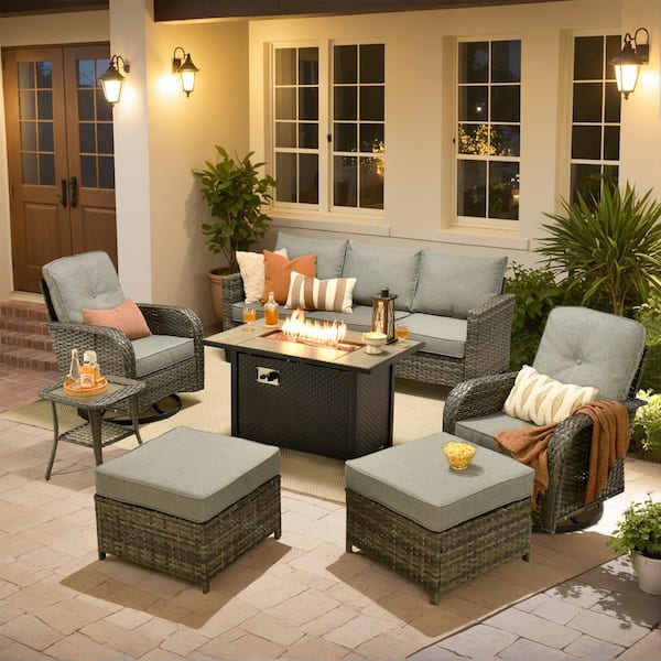 XIZZI Michigan 6-Pcs Wicker Outdoor Patio Fire Pit Seating Sofa