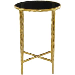 15 in. Gold Large Round Glass End Accent Table with Shaded Glass Top