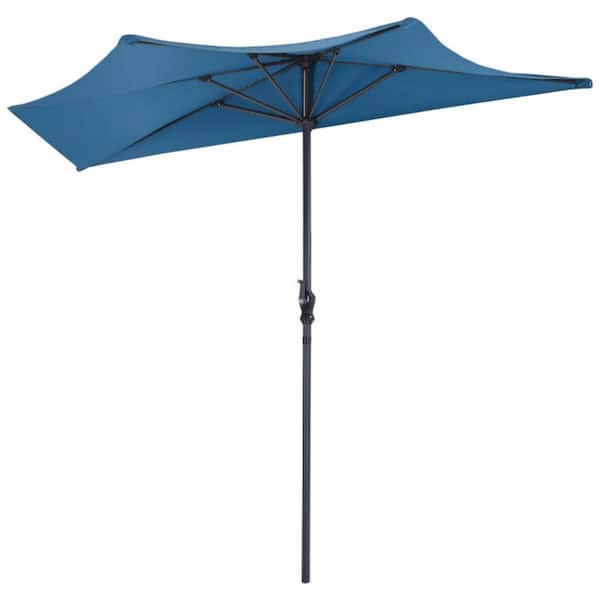 9 ft. Patio Bistro Half Round Patio Umbrella without Weight Base in Blue