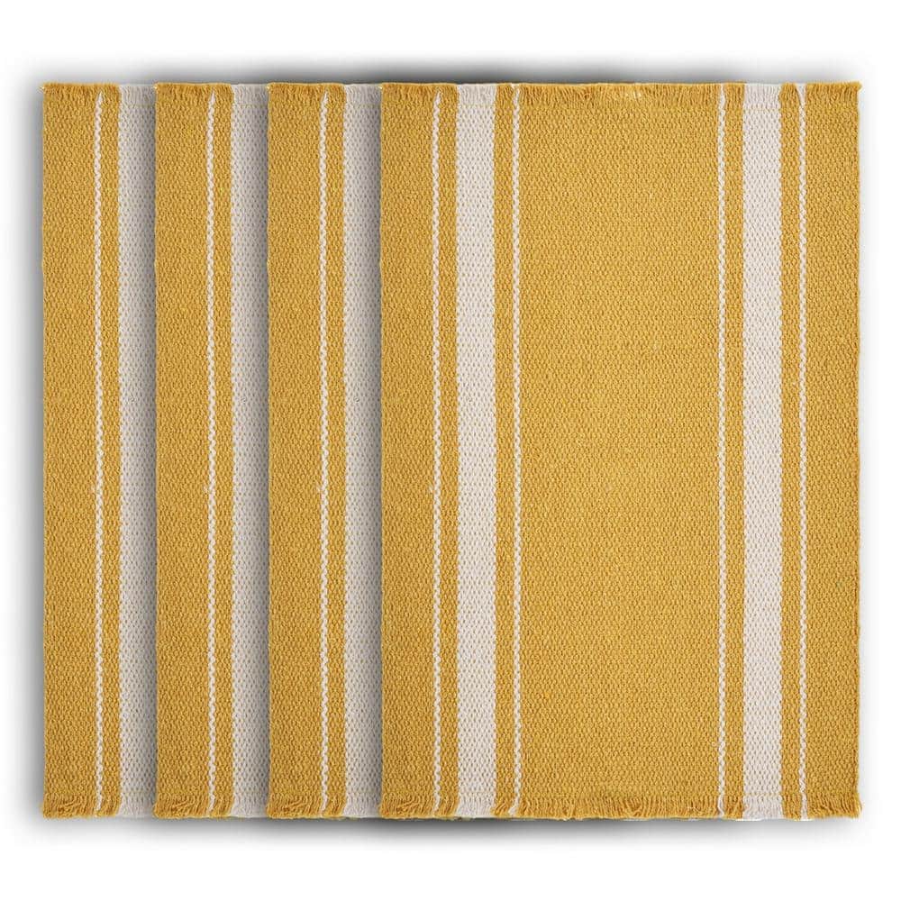 Sunny Day 19 in. x 13 in. Yellow Striped Fringed Cotton Placemat (Set of 4)