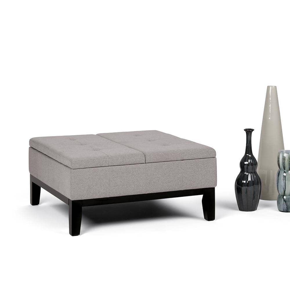 Cloud Grey Linen Contemporary Square Tufted Storage Ottoman