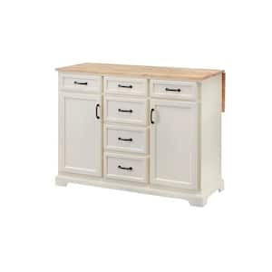 Ivory Kitchen Island with Natural Butcher Block Top