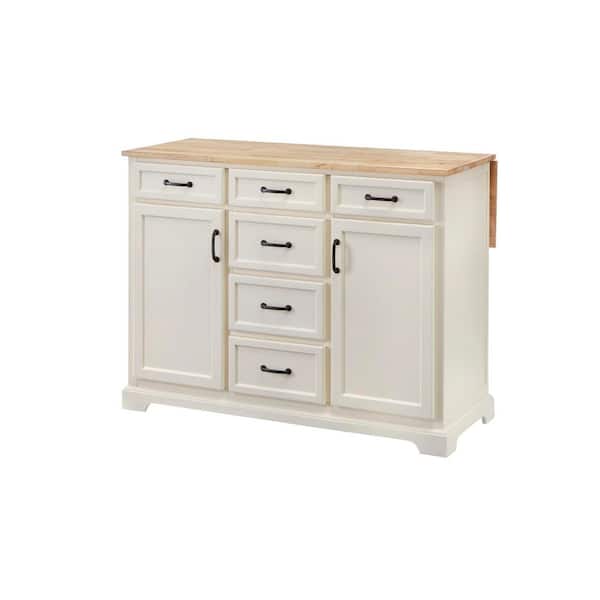 Home Decorators Collection Ivory Kitchen Island with Natural Butcher Block Top