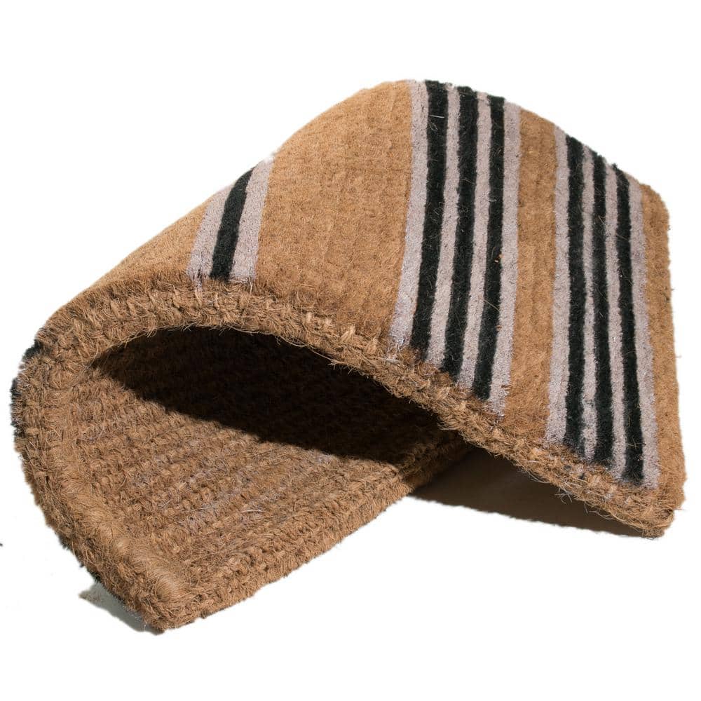 Handwoven Brown and Black Coir Outdoor Door Mat, 18x30 inches