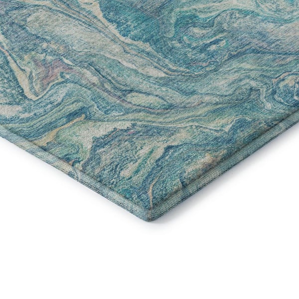 Mayfield Premium Machine Washable Abstract AMF2017 Teal 10 ft. x 14 ft. Area Rug