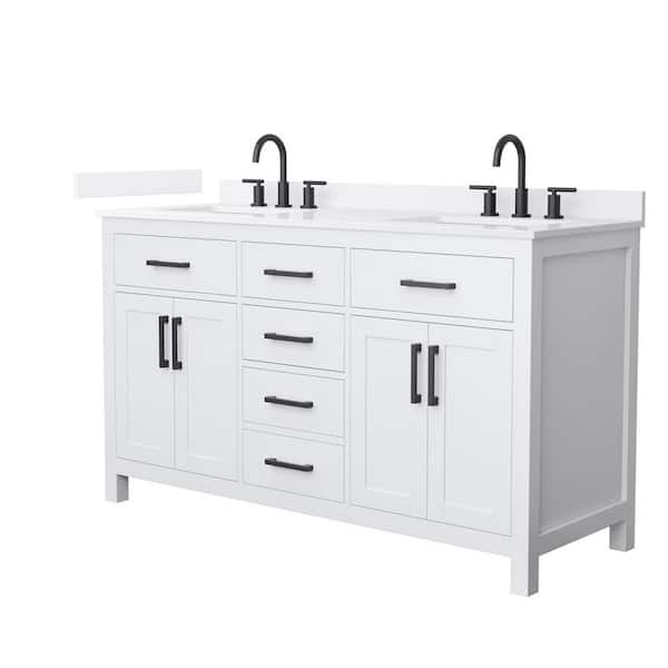 Beckett 60 in. Double Freestanding White Bath Vanity with White Quartz Top (Assembled)