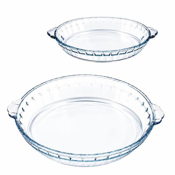 10 Inch Round Clear Tempered Glass Pie Dish with Handles Heat Resistant Non Stick Pie Pan 2 Pack