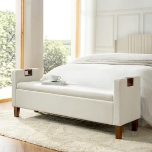 Telmo Ivory Waterproof Storage Bench with Solid Wood Legs