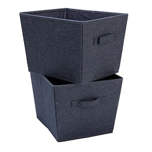 10 in. H x 14 in. W x 12 in. D Blue Tapered Fabric Hard-Sided Cube Storage Bins with Cloth Handles 2-Pack