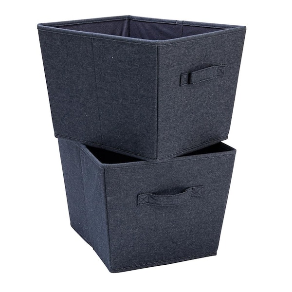 HOUSEHOLD ESSENTIALS 10 in. H x 14 in. W x 12 in. D Blue Tapered Fabric Hard-Sided Cube Storage Bins with Cloth Handles 2-Pack