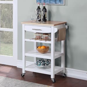 Ellaine White/Butcher Block Kitchen Cart with Wine Rack