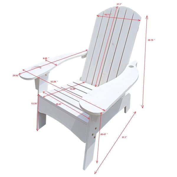 maocao hoom Wood Adirondack chair with an hole to hold umbrella on the arm in White