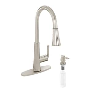 Single-Handle Pull Down Sprayer Kitchen Faucet with Touchless Sensor, LED, Soap Dispenser and Deckplate, Brushed Nickel