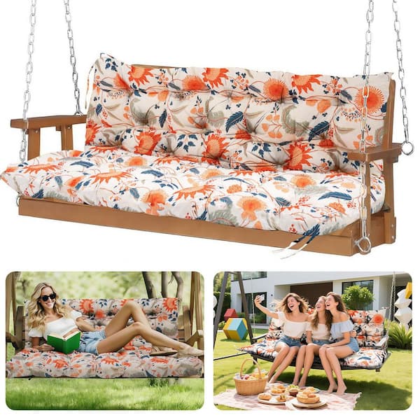Porch Swing Cushions, 40*40*4" Swing Cushions 3 Seater Replacement, Waterproof Thicken Bench Pad with Ties (Spring)