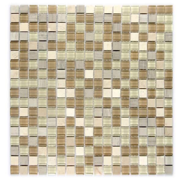 ABOLOS Crystal Stone Stone Cornsilk Taupe Square Mosaic 1 in. x 1 in. Glass and Stone Wall and Pool Tile (20 sq. ft.)