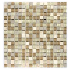 Crystal Stone Multifinish Cream 12 in. x 12 in. Square Mosaic Glass & Stone Wall Pool Floor Tile (1 Sq. Ft./Piece)
