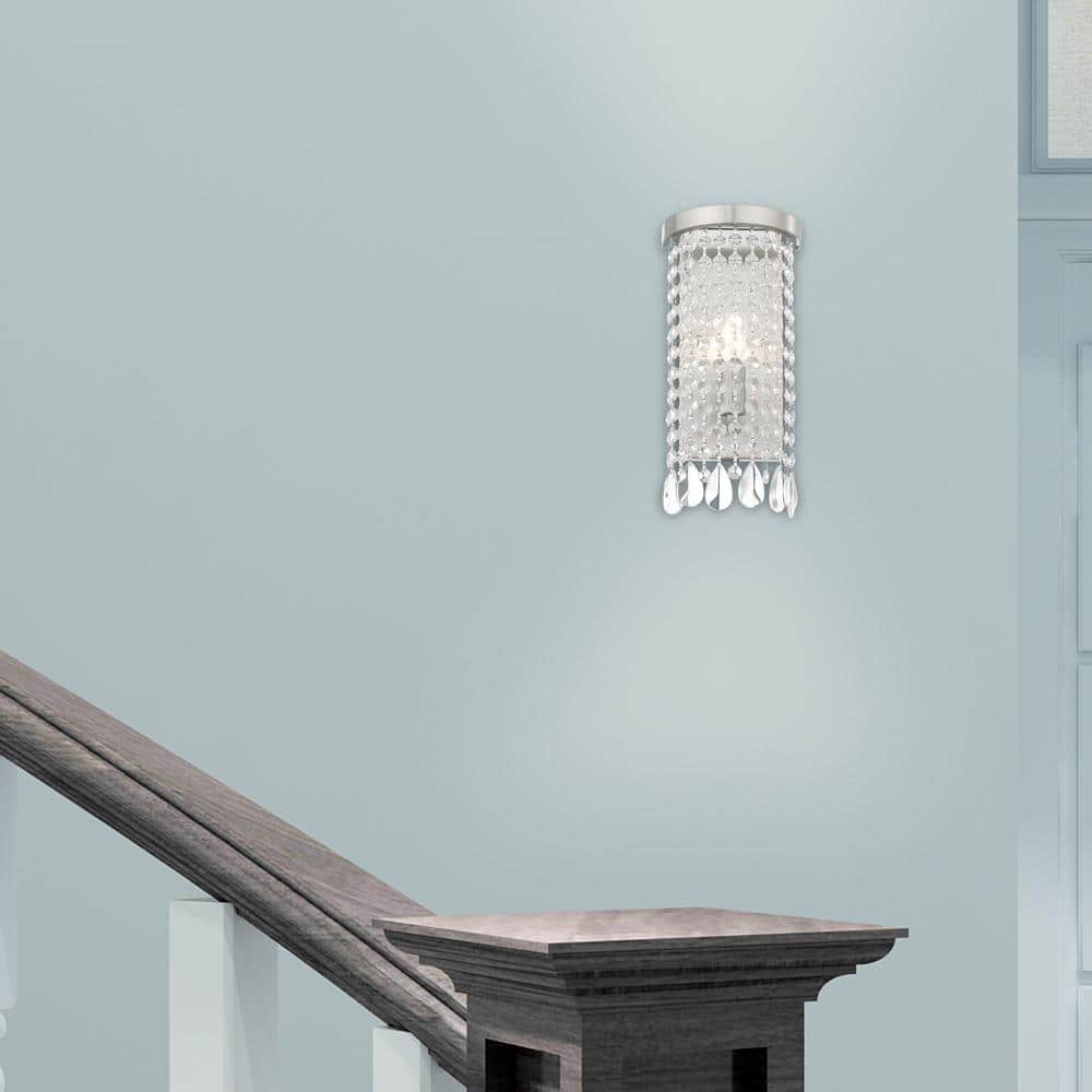 Brushed Nickel Crystal Shade 1-Light Wall Sconce