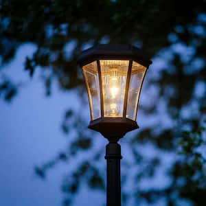 Victorian Bulb Solar Post Light Black 1-Light Integrated LED Outdoor Lamp Post with Warm White LED Bulb