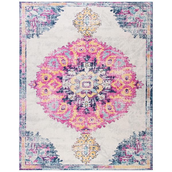 SAFAVIEH Madison Ivory/Fuchsia 8 ft. x 10 ft. Geometric Area Rug