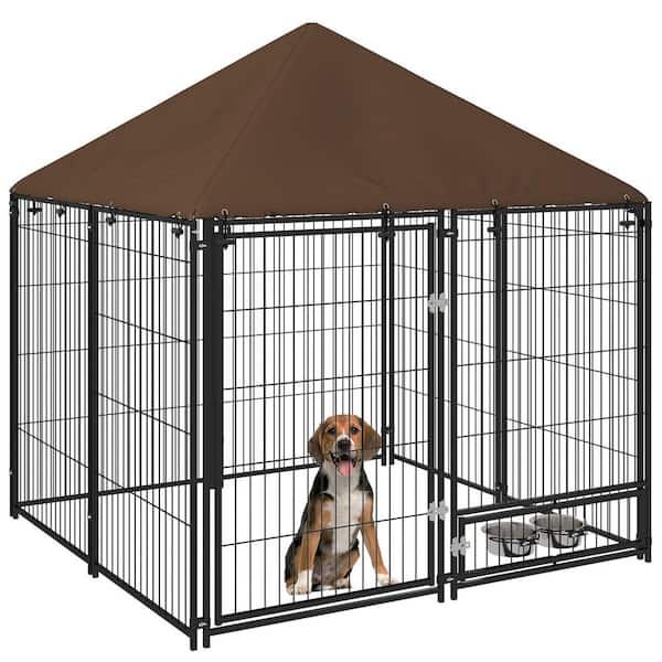 4.6 ft. x 4.6 ft. Outdoor Dog Cage Fence Crate Enclosure with Canopy and Rotating Bowl