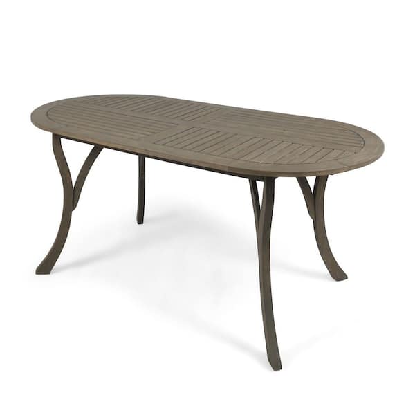 Gray 70 in. W x 34.75 in. D x 30 in. H Acacia Wood Outdoor Dining Table with Beautiful Teak Slat Finish and Smooth Lines