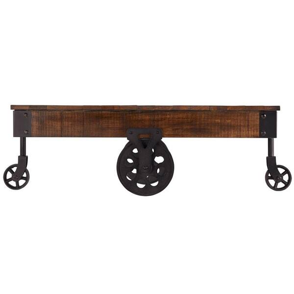 HomeSullivan Grove 47 in. Distressed Cocoa Large Rectangle Wood Coffee Table with Casters