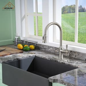 Single Handle Pull Out Sprayer Kitchen Faucet High Arc with Pull Down Sprayer head, Deckplate Included in Brushed Nickel