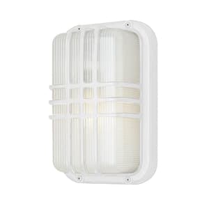 Walker 1-Light White Bulkhead Outdoor Wall Light with Ribbed Acrylic Shade