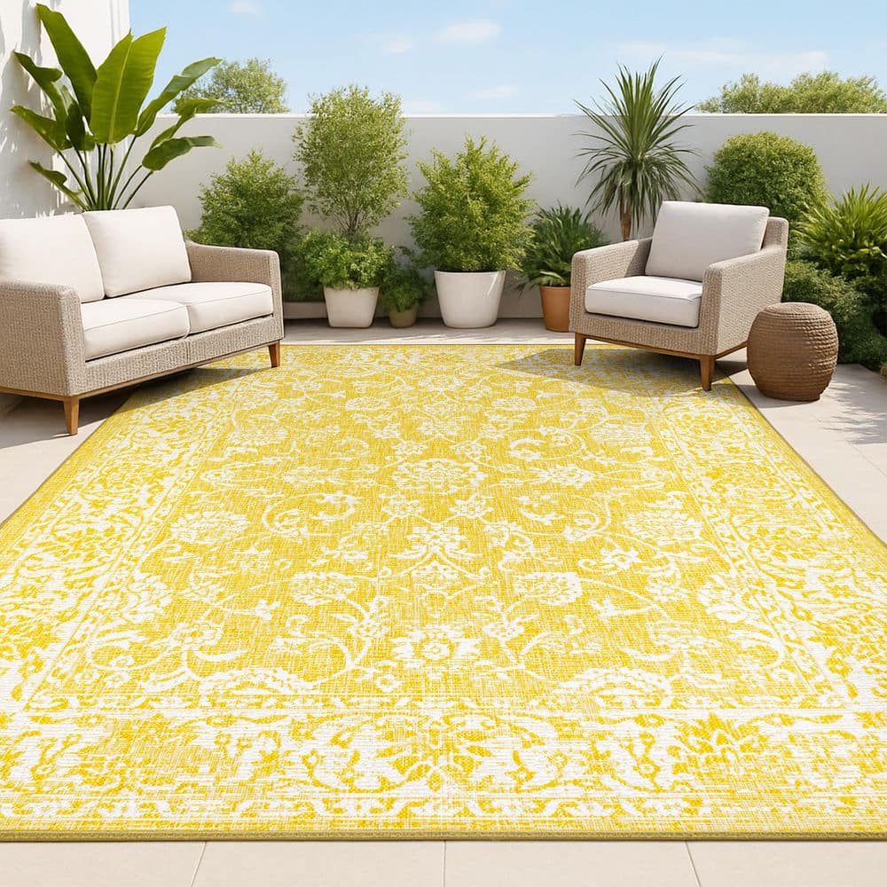 JONATHAN Y Tela Bohemian Textured Weave Floral Yellow/Cream 5 ft