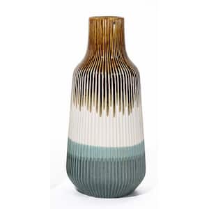 11.2 in. H Tones Ombre Stoneware Vase in Beige, White and Green