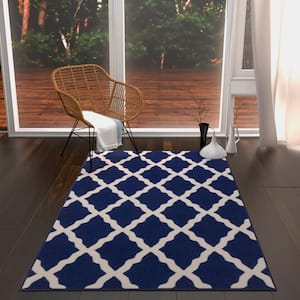Glamour Collection Non-Slip Rubberback Moroccan Trellis Design 3x5 Indoor Area Rug, 3 ft. 3 in. x 5 ft., Navy
