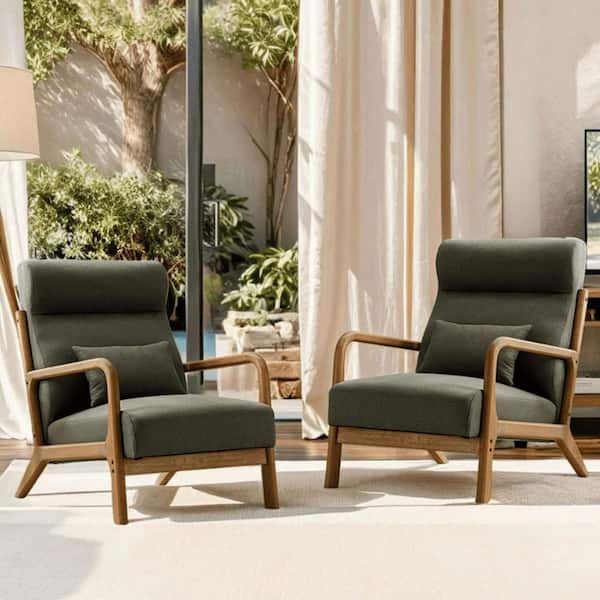 Bestier Green Modern Fabric Accent Chair Set of 2 with High Back and Solid Wood Frame Arm Chair