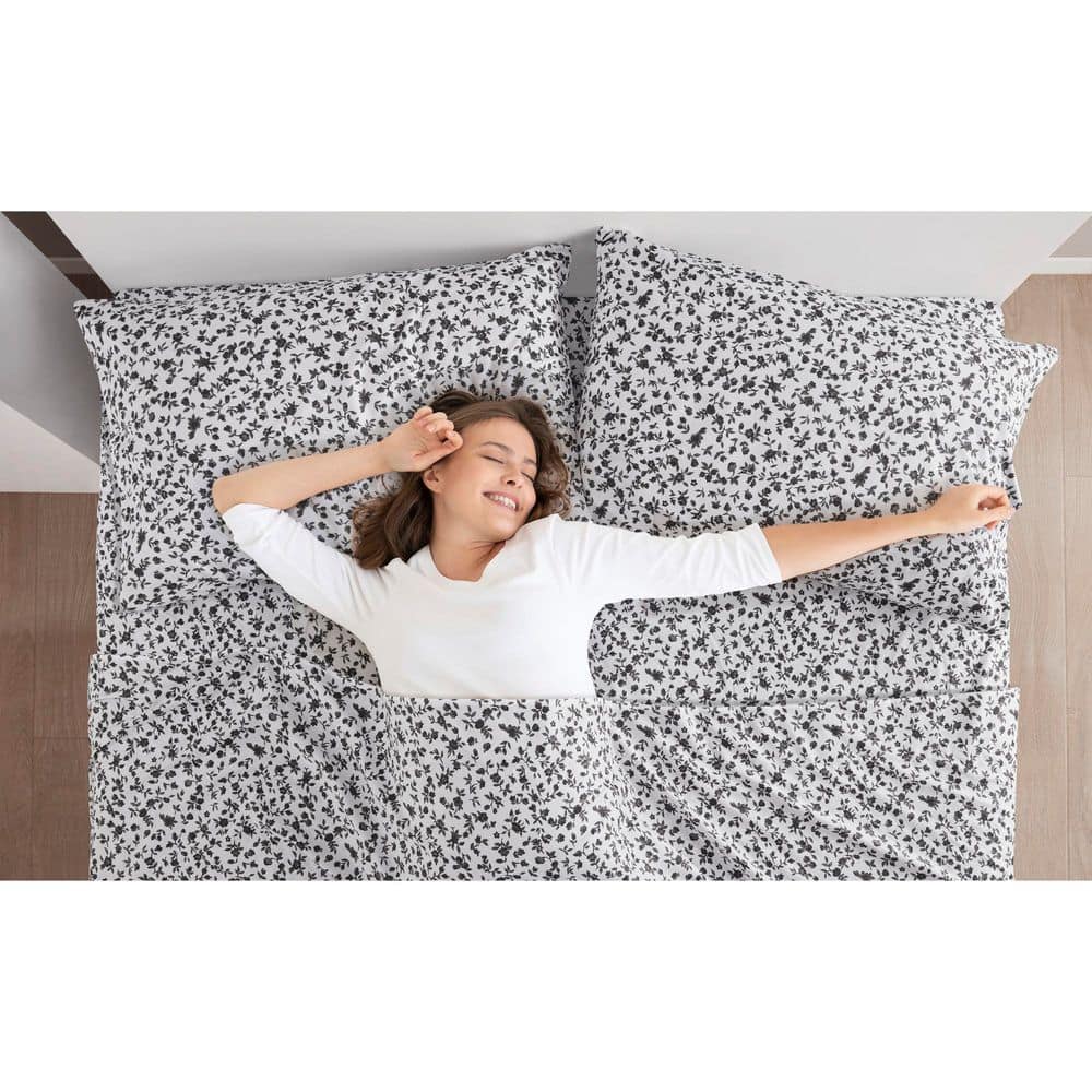 Twin Black Floral Microfiber Sheet Set