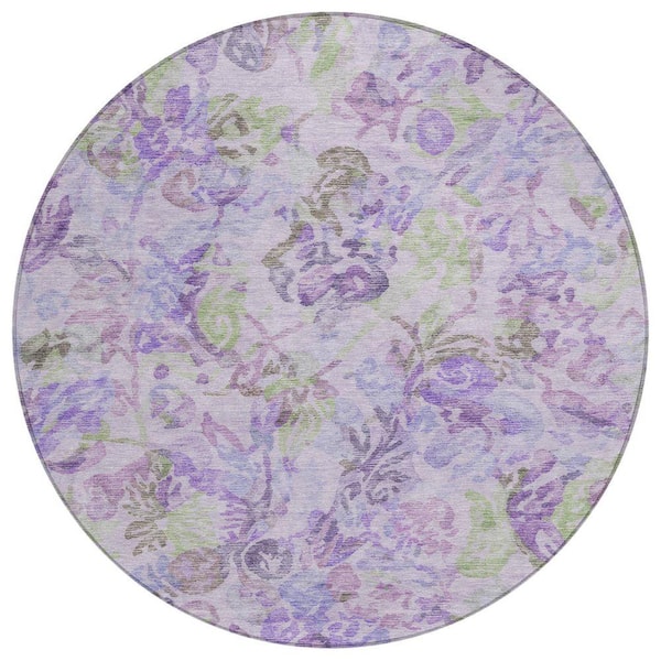 Chantille Machine Washable Indoor/Outdoor Abstract ACN2723 Plum 8 ft. x 8 ft. Round Rug