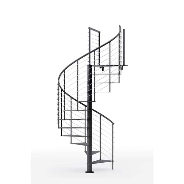 Hayden Black Interior 60in Diameter, Fits Height 102in - 114in, 1 42in Tall Platform Rail Spiral Staircase Kit