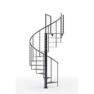 Hayden Black Interior 60in Diameter, Fits Height 110.5in - 123.5in, 1 36in Tall Platform Rail Spiral Staircase Kit