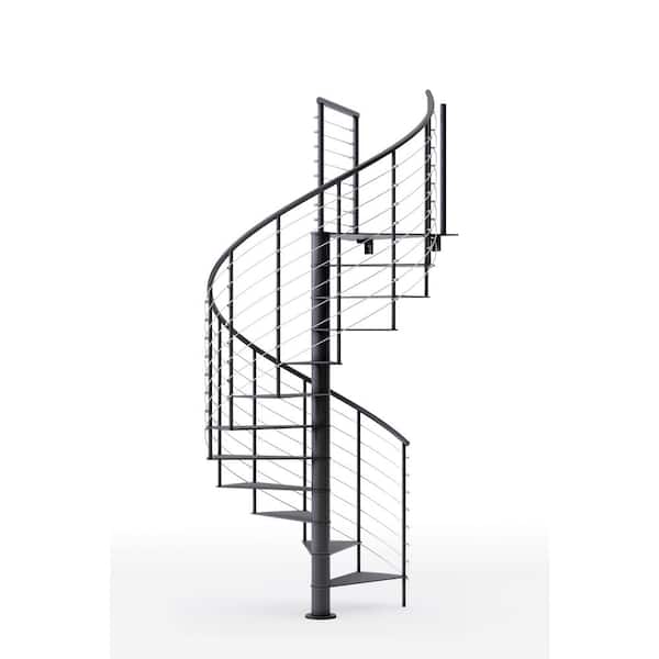 Mylen STAIRS Hayden Black Interior 60in Diameter, Fits Height 127.5in - 142.5in, 1 42in Tall Platform Rail Spiral Staircase Kit