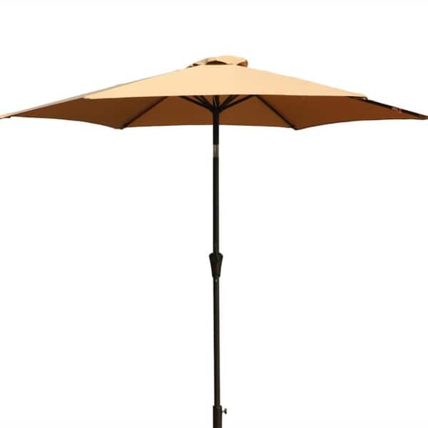 Zeus & Ruta 9 ft. Aluminum Market Patio Umbrella in Taupe with Carry Bag, Push Button Tilt and Crank Mechanism for Porch, Outdoor