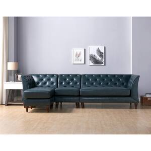 Danna BlueFaux Leather 4-Seater L-Shaped Modular Chesterfield Sectional Sofa