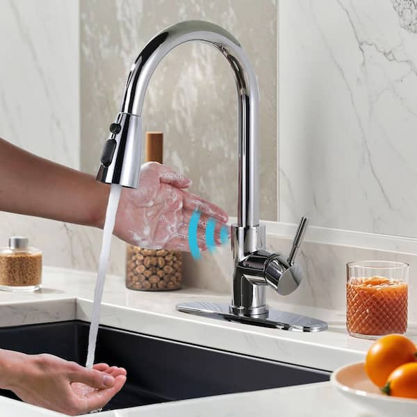 15.3 in. Touchless Sensor Single Handle Pull Down Sprayer Kitchen Faucet with 360° Spout in Stainless Steel Chrome