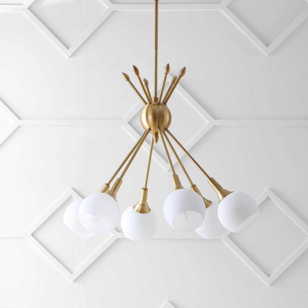 Justine 6-Light Brass Gold Contemporary Pendant with White Glass Shades