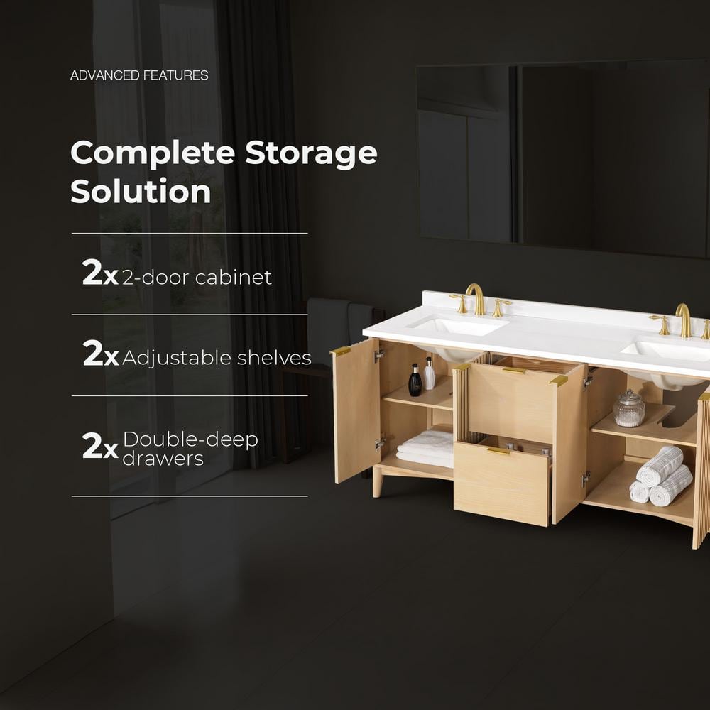 Gabi 72-Inch Rustic Ash Double Sink Vanity with White Stone Top