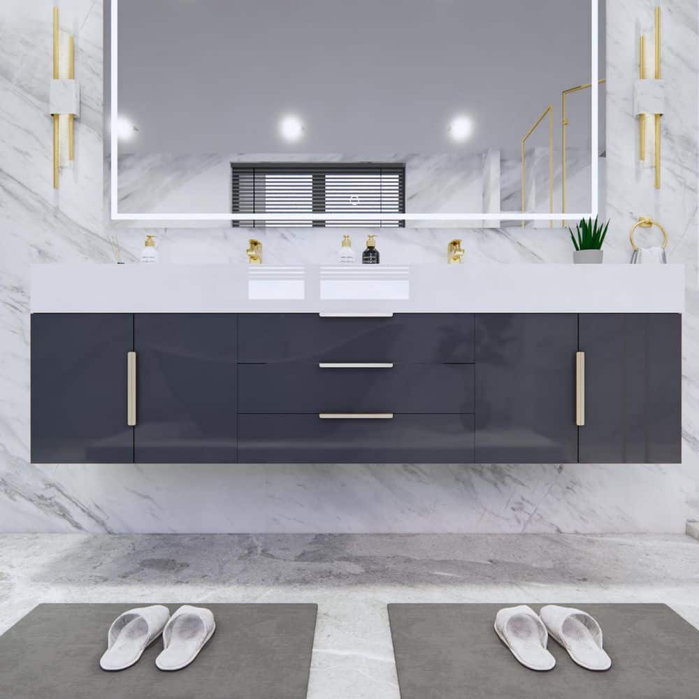 Bethany 71 in. W x 20 in. D x 22 in. H Double Sink Floating Bath Vanity in Gloss Gray with White Acrylic Top price history on PriceWatchPro